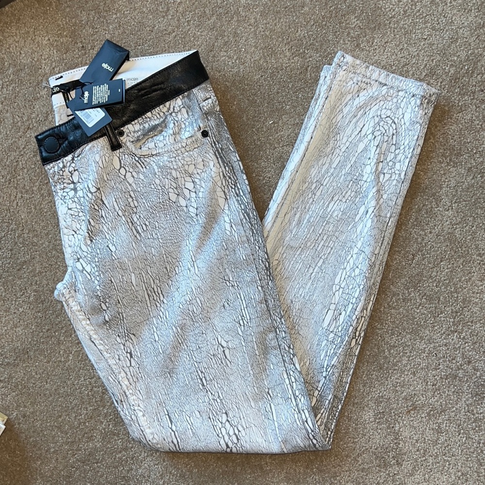 NWT Maje H14 Glory jeans pants with faux leather accents size 40 animal print